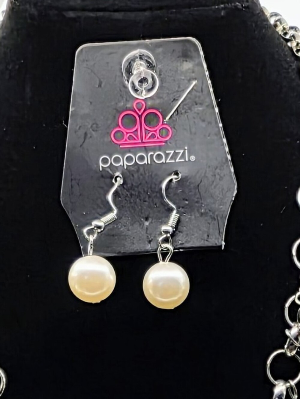 💎Paparazzi Pearl White Bead Statement Necklace Earrings Set Silver Tone NWT - Picture 4 of 6